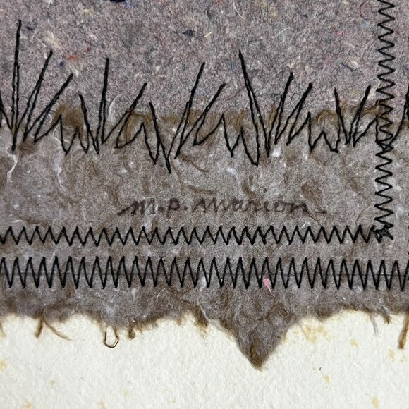 Heartland MP Marion Mixed Media Landscape • Handmade Paper & Stitched Art 18x18 - Picture 7 of 8